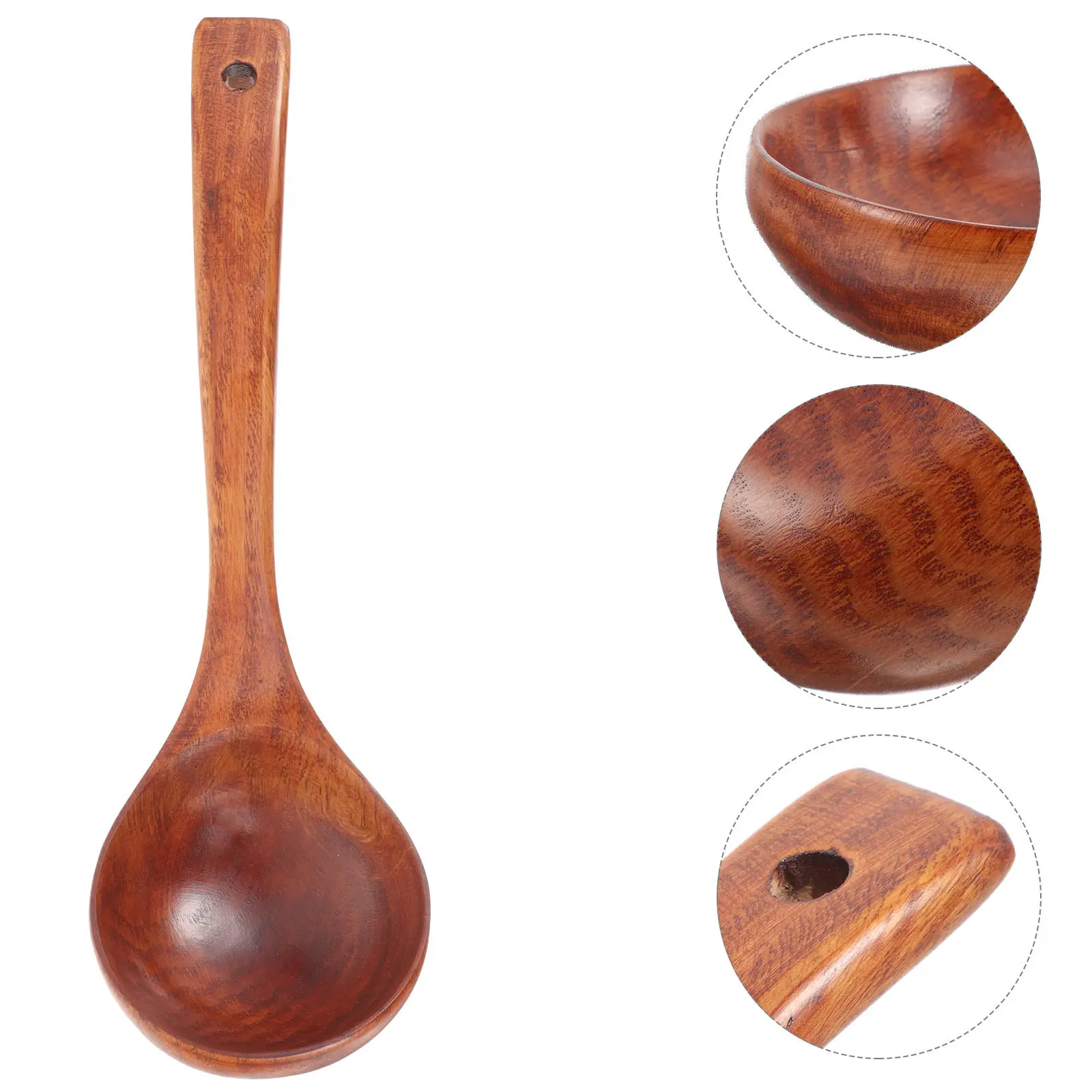 Cuchara de cocina de madera de grano natural, espumadera para sopa, antideslizante, con tapa trasera, artesanía fina, a prueba de fugas, indeformable, fácil de lavar, para cocina