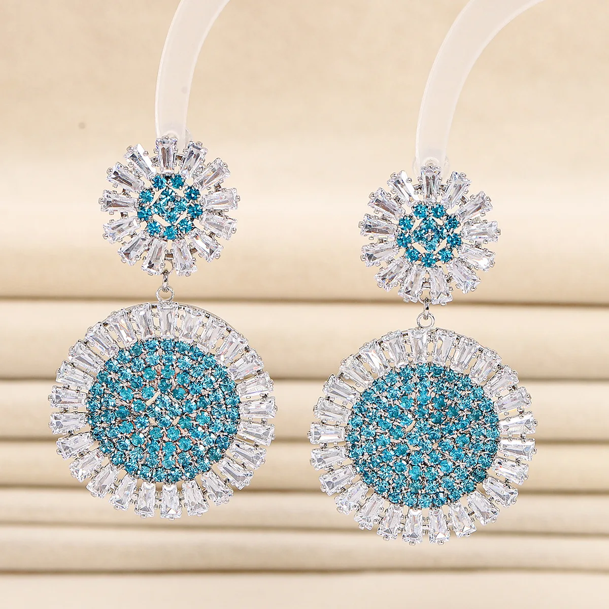 Bilincolor Blue Sunflower Zircon Earrings for Women