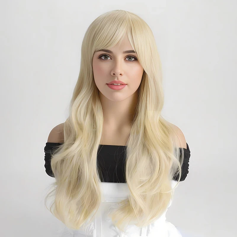 

Светло-золотистый синтетический парик с крупными локонами для вечеринок, косплея на Хэллоуин, повседневного использования, термостойкий аксессуар для волос.