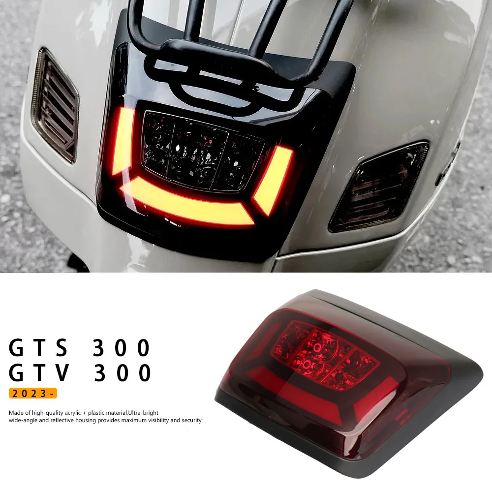 

For Vespa GTS300 GTV300 GTS GTV 300 2023 2024 LED Tail Brake Light Red Smoke Lens Rear License Lamp Daytime Running Signal