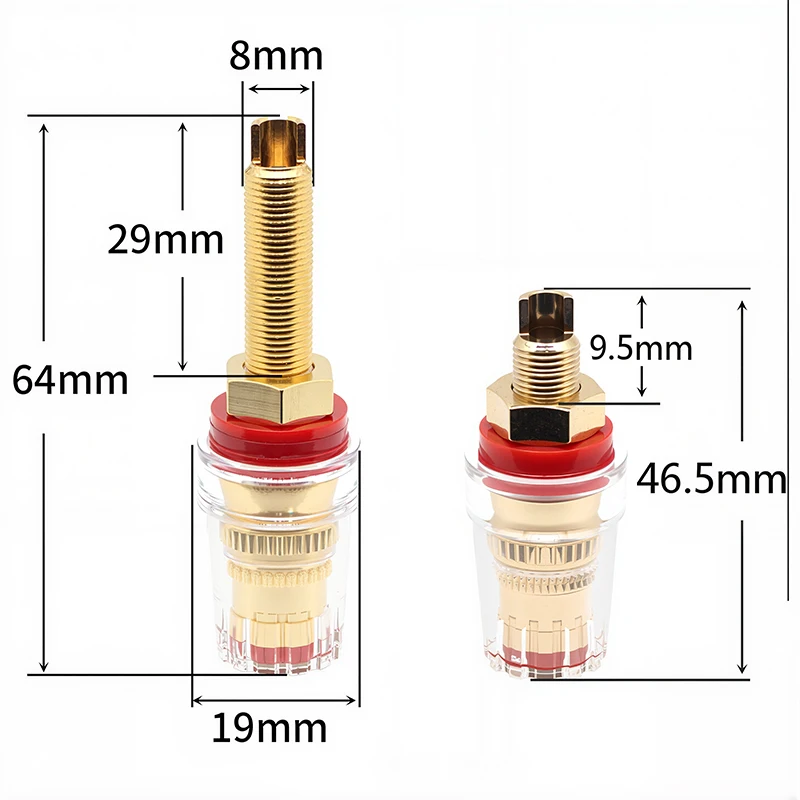 2PCS (Black+Red) M8 L8 Gold-Plated Banana Socket Speaker Terminal HIFI Audio Binding Post Crystal Copper Connector for Amplifier