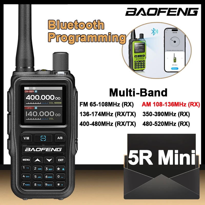 

BAOFENG UV 5R Mini Walkie Talkie Air Band Bluetooth AM Type-C Long Range Ham Two Way Radio Christmas Birthday Gifts Upgrade UV5R