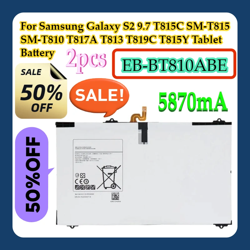 

2 шт. для Samsung Galaxy S2 9,7 T815C SM-T815 SM-T810 T817A T813 T819C T815Y EB-BT810ABE 5870mA аккумулятор для планшета