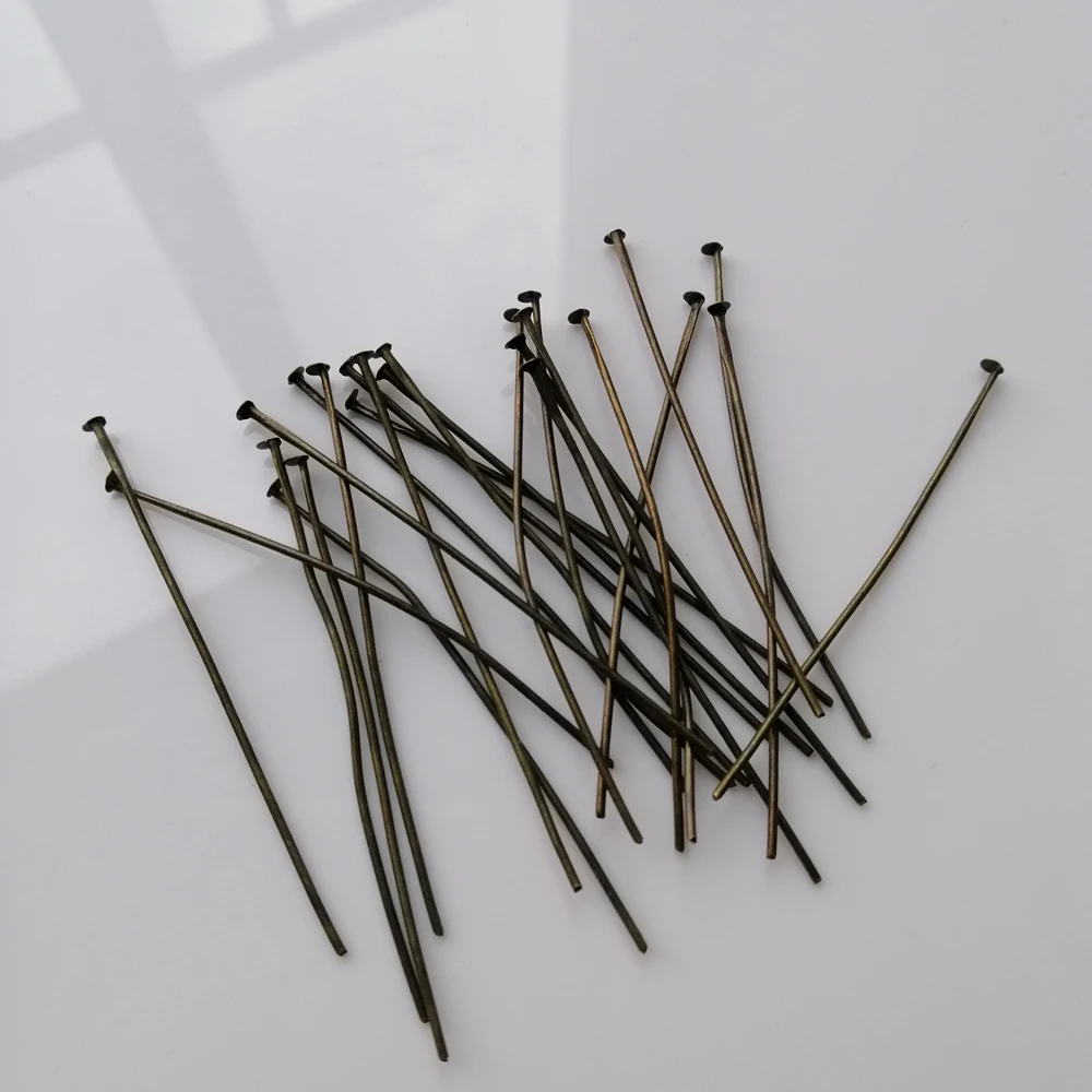 Camal 100PCS Antique Bronze 50mm/1.96inch Flat Head Straight Pins Connector For Crystal Prism Lamp Chandelier Pendant Hanging