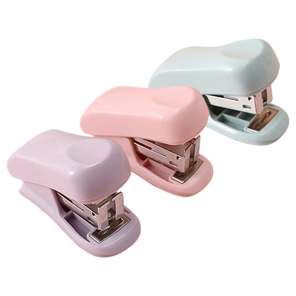 3 Pcs Mini Stapler Portable Hand Home Office Compact Fashion Aesthetic Stationery Cute Major Colored Plastic Students