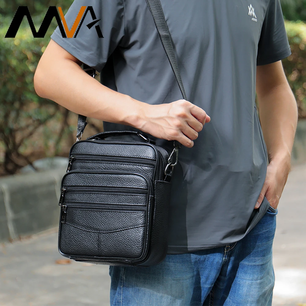 

MVA Cowhide Leather Messenger Bags For Men Casual Men Genuine Leather Handbags Male Classic Black Man's Tote Shoulder Bags New