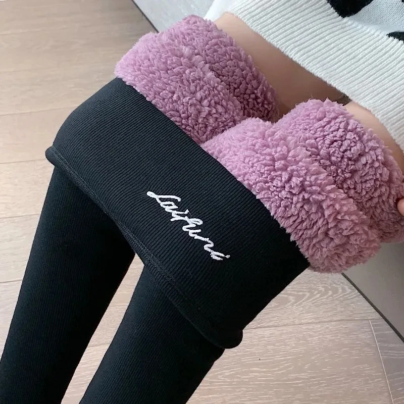 2023 New Autumn Winter Thicke Purple Velvet Leggings Female High Waist Fleece Lined Warm Cotton Pants Women Snow Wear Legginsy