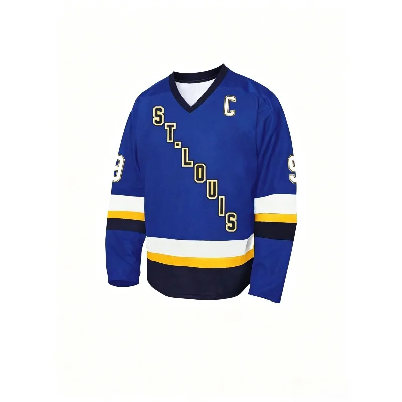 St Louis Inspired Ice Hockey Jersey 3D Print Gretzky 99 Graphic Breathable Quick Dry Long Sleeve Fan Sports Uniform for Family