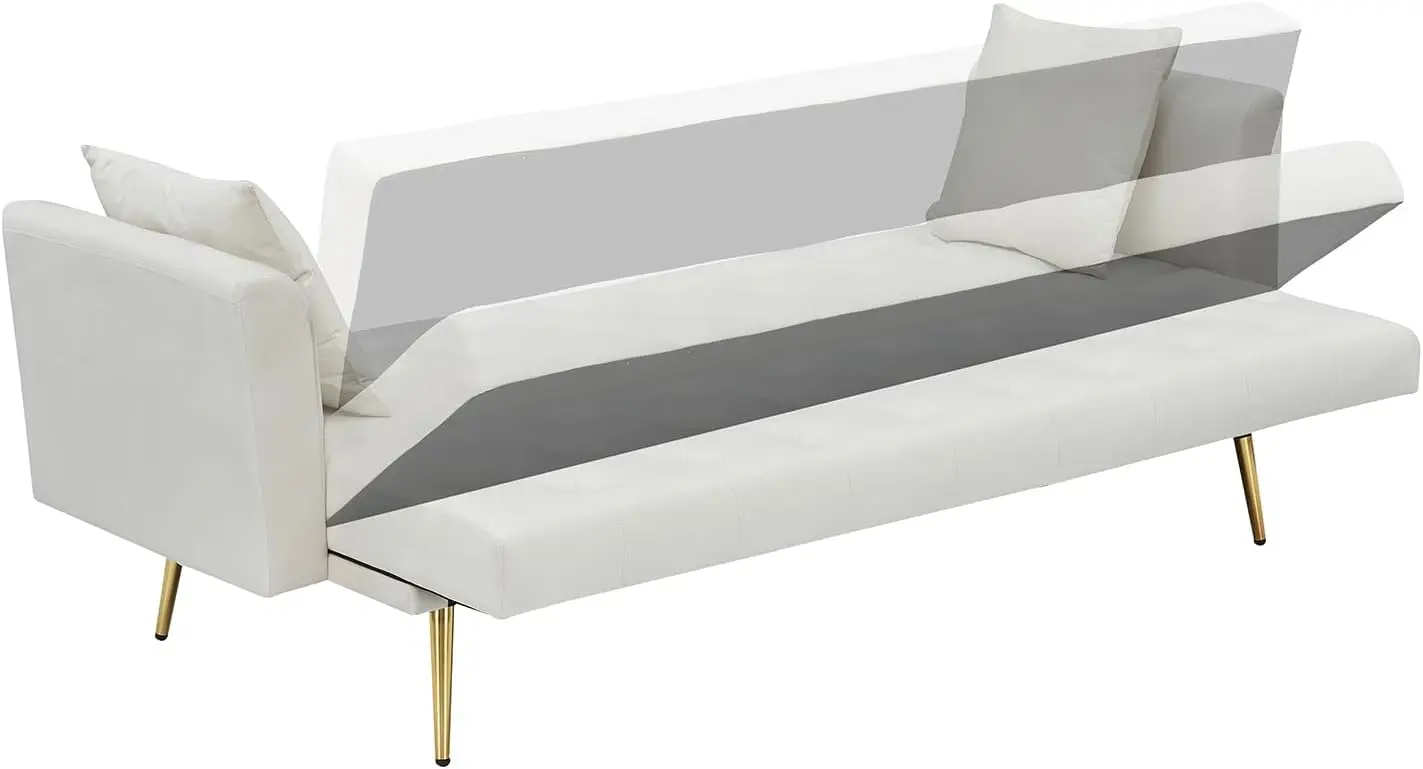 أريكة سرير مخملية حديثة مقاس 71 بوصة أريكة نوم قابلة للتحويل مع مسند ظهر قابل للتعديل معنقدة كرسي Loveseat مع كروم ذهبي