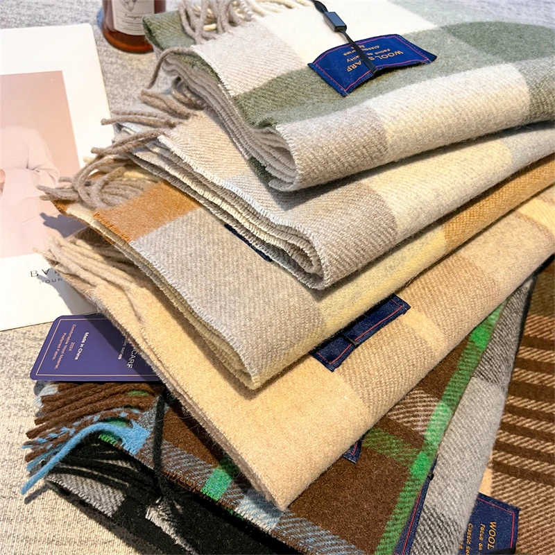 

Роскошный клетчатый шарф, зимний теплый кашемировый женский длинный бандана, платок из пашмины, женские шарфы, шаль с кисточками и накидки, дизайн 2025 г.