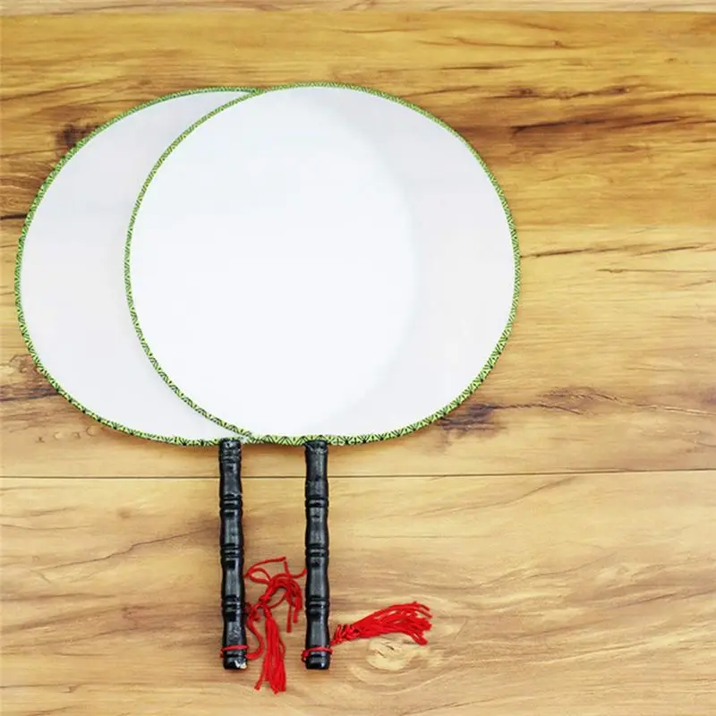 A19Q-10 Pcs 21Cm DIY Hand Painted Fan Silk Cloth Fan Blank Fan Plastic Hand Handle Round Fan