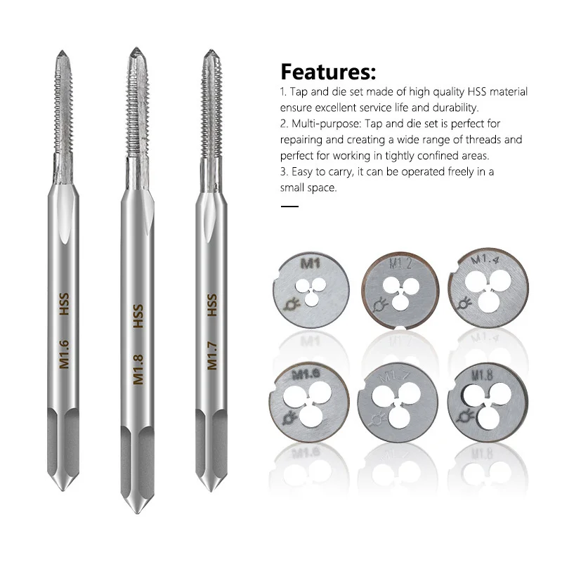 2pcs metric tap+die set M1-M10 manual tap mold combination, used for thread repair, tapping and drilling hand tools