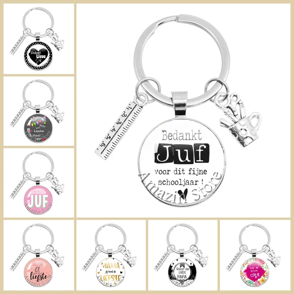 Llavero de 25mm con accesorios de regla, de cristal, con mensaje 'Gracias, Querida Profesora', ideal como regalo para la Profesora más querida.