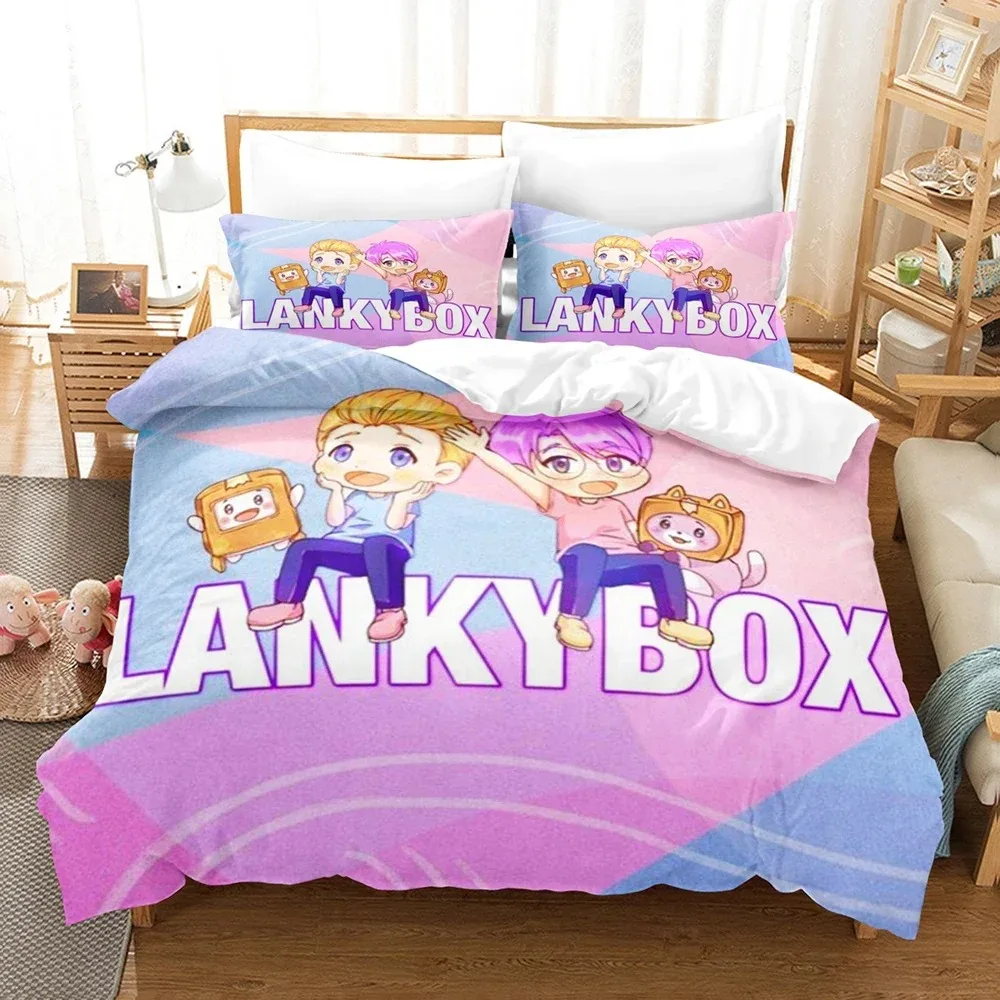 Cute Lankybox Foxy Boxy Duvet Cover & Pillowcase Set Double Full Size Home Bedroom Bedding Set Soft Duvet Cover 180x210cm