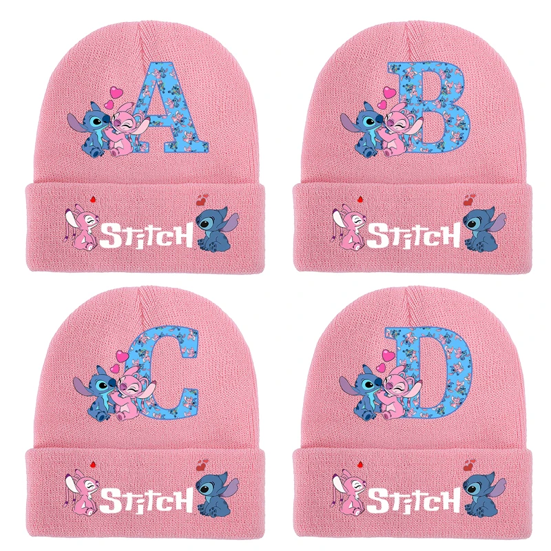 Stitch Disney Girls Knitted Hats Printed Letter Children Headgear Cotton Winter Cute Woolen Cap Cartoon Anime Kids Birthday Gift