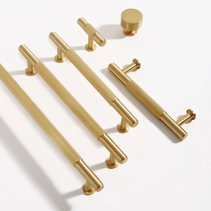 Hardware, tiradores de puertas de armario, varilla redonda moleteada, manija de puerta de muebles de latón tallado, perillas de cajón de gabinete