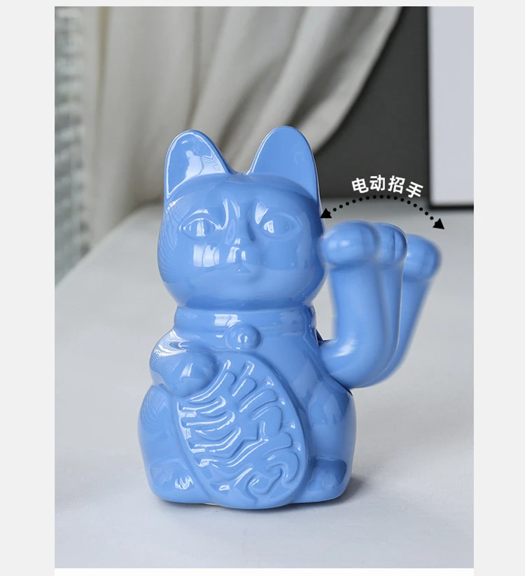 5.9 Inch Ceramic Lucky Cat Waving Arm Maneki Neko Beckoning Cat for Fortune Luck Wealth Prosperity Decoration Fengshui Ornament