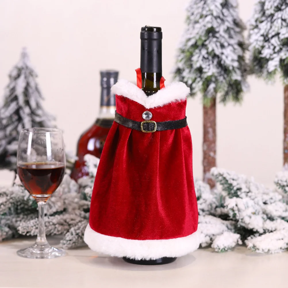 2 PCS Christmas Bottle Decoration Adornment Bag Suit Cloth Travel Cover Dress