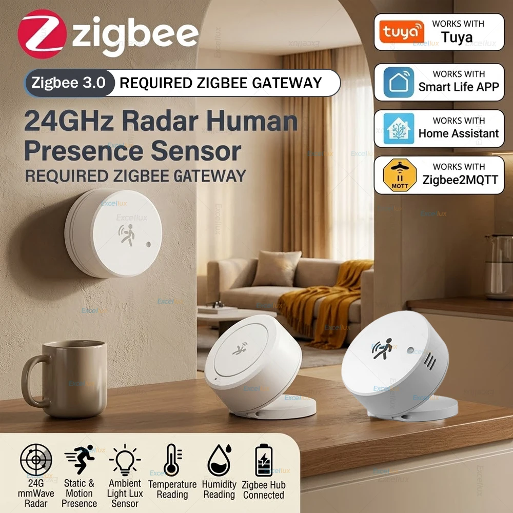 Zigbee Mini Human Presence Sensor 24G Mmwave Radar Detector For Zigbee2MQTT Home Assistant Tuya Smart Life Gateway Scene Linkage