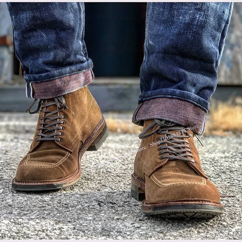 

Brown Lace Up Mid Calf Men Shoes Men's Dress Shoes Shallow Boots High Quality Party Shoes Fashion Big Size 47 Zapatillas Mujer