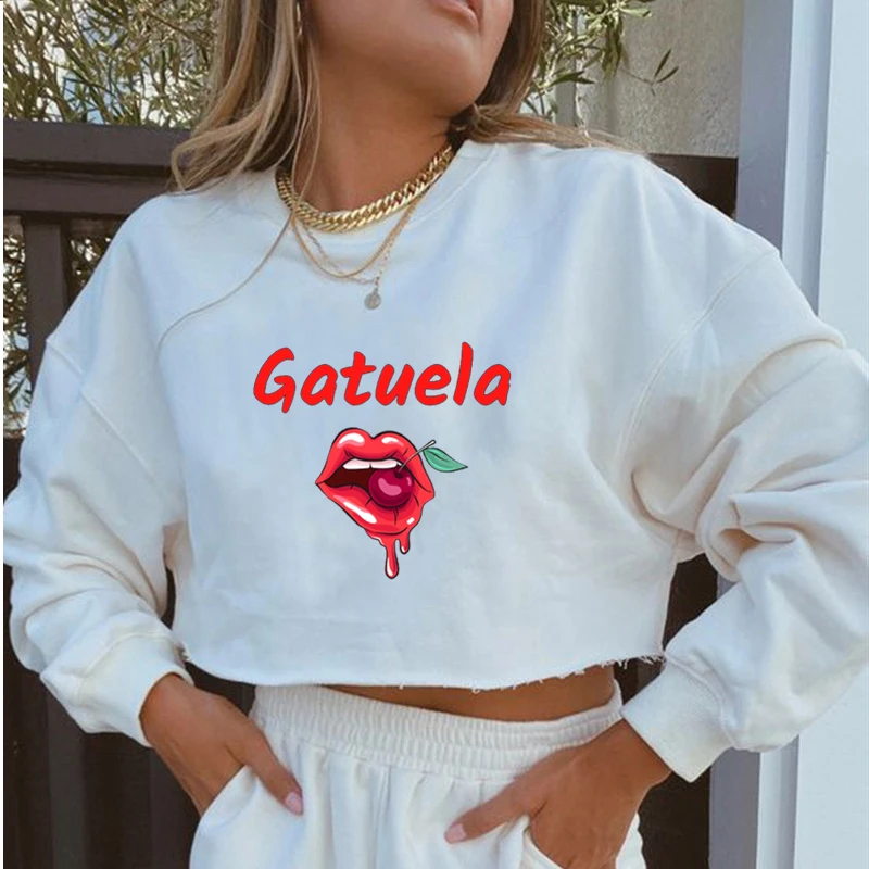 Gatuela Karol G Song Crew Neck Sweatshirt Sexy And Fashionable Pattern Print Harajuku Street Style Women Short Pullover