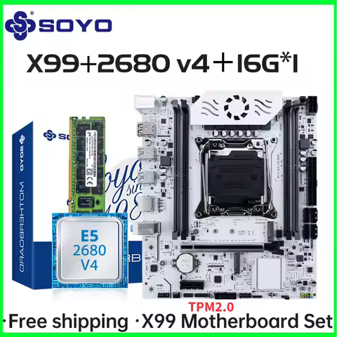 SOYO X99 C612chip Gaming Motherboard Set with Intel Xeon E5 2680 V4 CPU&amp; DDR4 ECC16G*1 2133MHz RAM M.2 NVME for Desktop PC