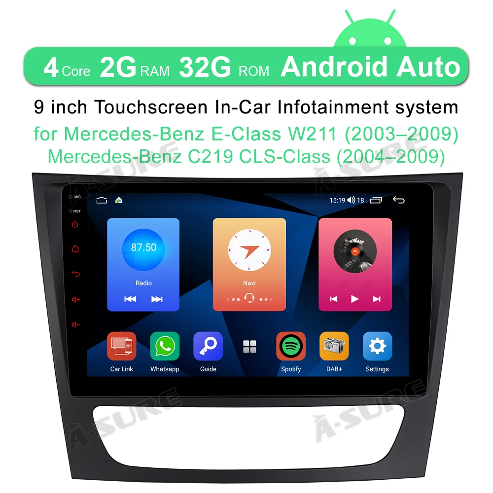 A-Sure 9'' IPS Android Car Radio Wireless CarPlay GPS Navigation Multimedia For Mercedes-Benz CLS-CLass E-Class W211 C219