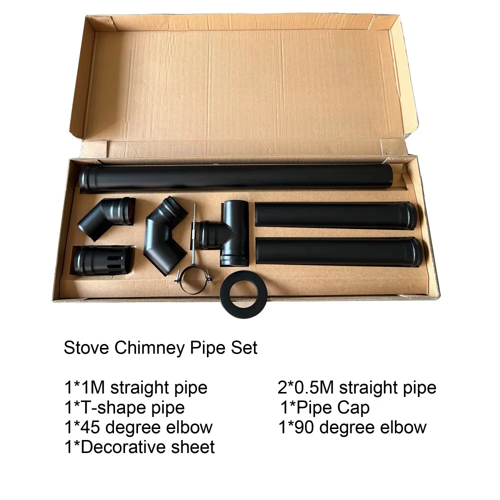 Diameter 80mm Furnace Chimney Pipe Set Rain Cap/Elbow/1mm Thickness Pipe Set for Fireplace/Wood Chip Furnace