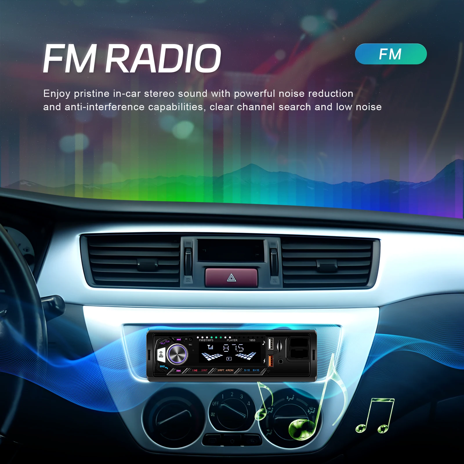 Podofo Auto 1din Audio Radio Bluetooth Stereo MP3-Player FM-Empfänger unterstützt Telefonaufladung AUX/USB/TF-Karte mit Telefonhalterung – Detail 8