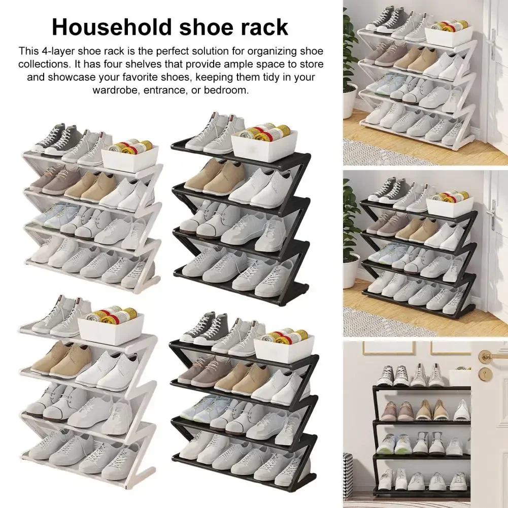 Simple Fashion Shoe Rack 4-Layer Trapezoidal Shoes Organizer Stand Holder Living Room Space Saving Modern Assembled Shoe Rack