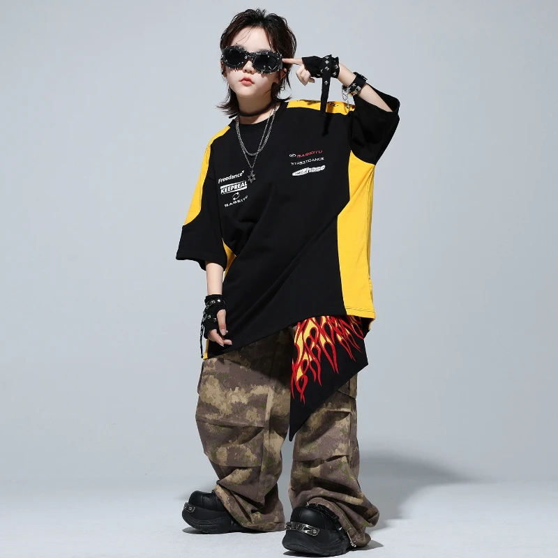 Neue Hip Hop Dance Kleidung Sets Jungen Kurzarm Tops Camo Hosen Bühne Dance Wear Gruppe Jazz Street Dance Performance Kostüm