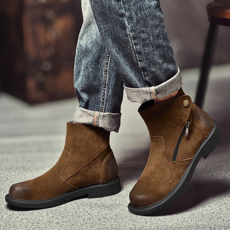 Trendy Retro Style Men's Chelsea Boots High-quality Handmade Stitched Soft High Top Casual Boots Genuine Leather Business Boots