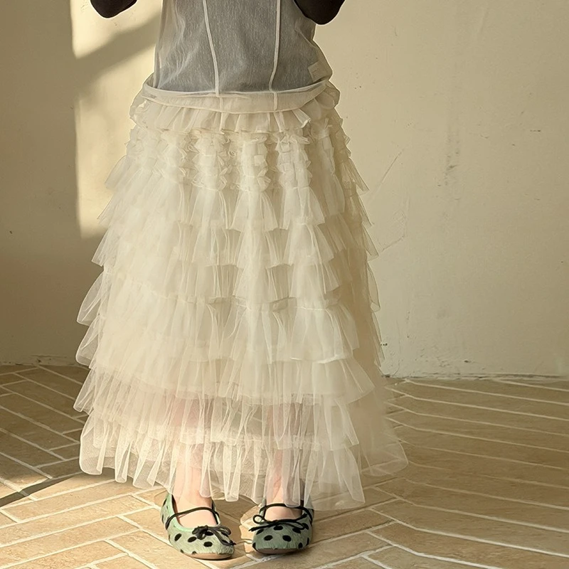New Girls Princess Half Skirt Fairy‑Inspired Flowy Tiered Tulle Fabric Mid‑Length Layered Cake Mesh Tutu Skirt for Baby Girls