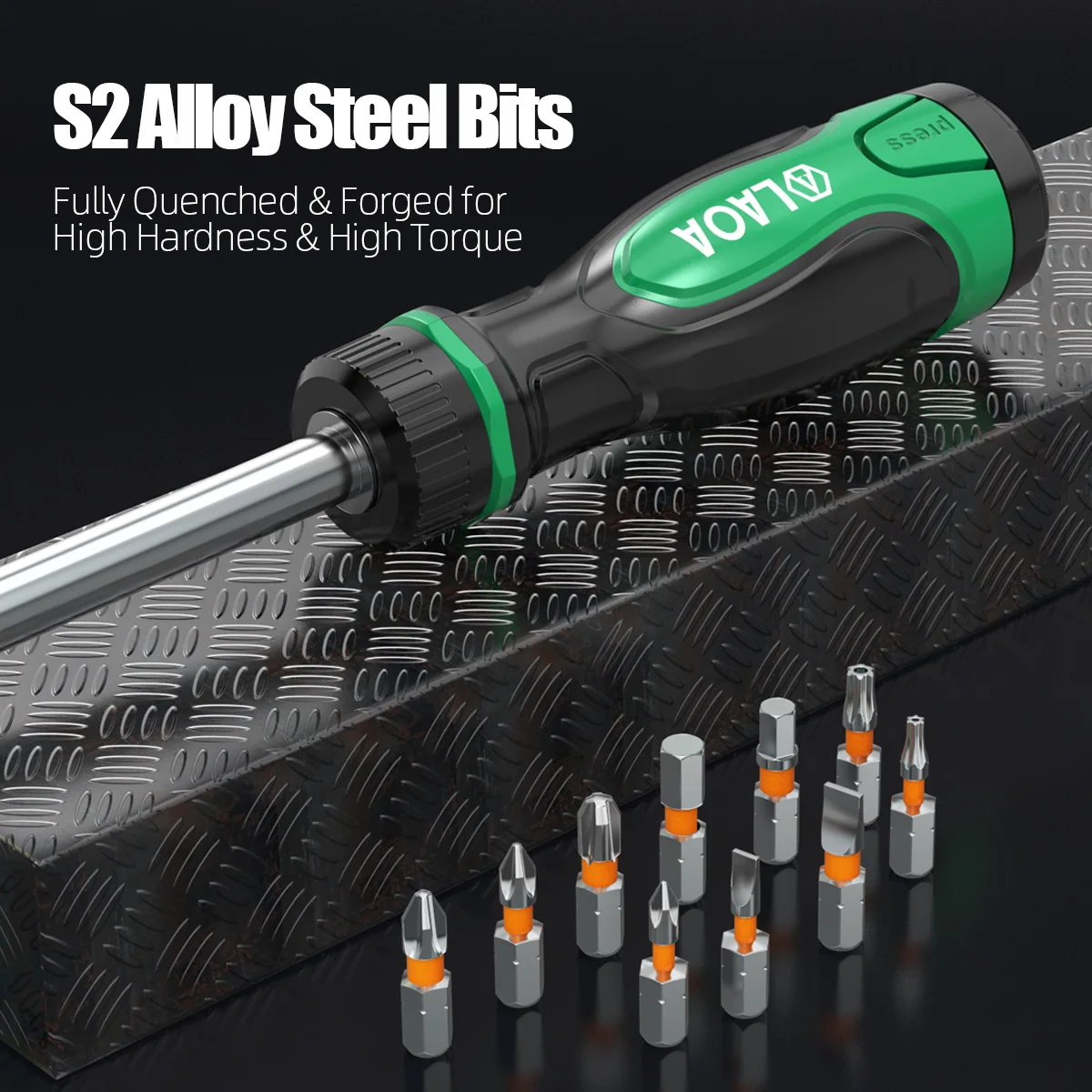

LAOA Ratchet Screwdriver Set with 12 Pieces Chrome Vanadium Steel Bits Ergonomic Handle for Electricians and Mechanics