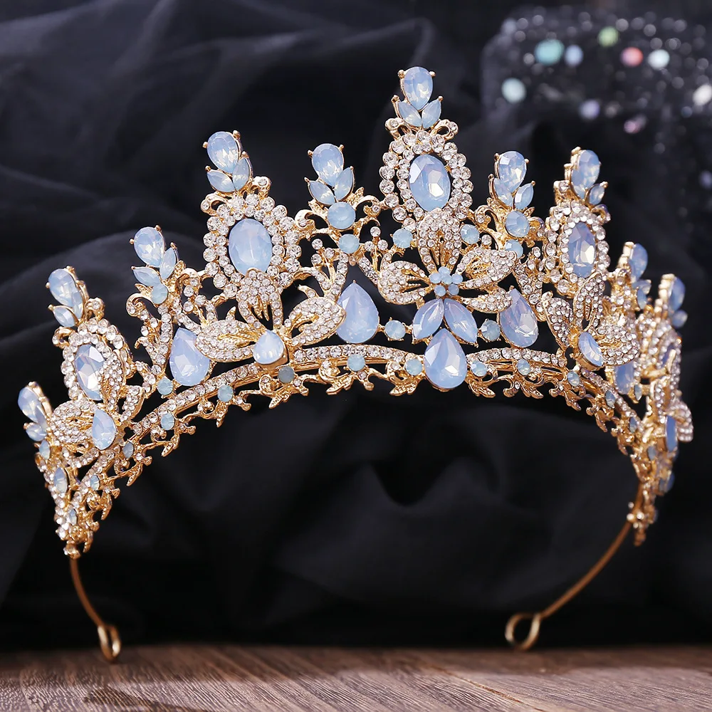 Luxury Silver Color Pink Crystal Royal Queen Wedding Crown Rhinestone Prom Diadem Pageant Headdress Bride Tiara Hair Accessories