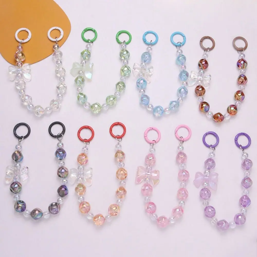 カラフルな弓ビーズバッグペンダントぶら下げコードビーズストリングビーズバッグチェーンリストストラップキーホルダーちょう結び電話ストラップ女の子