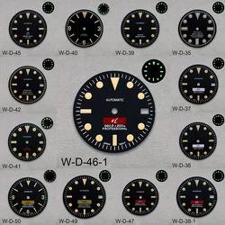 Logo S SUB Retro Dial adecuado para NH35/NH36/4R/7s Movement C3, accesorios de modificación de reloj luminoso verde, 28,5mm