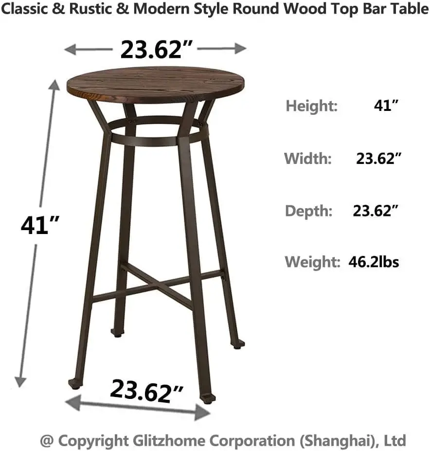 Ensemble de table et de chaises de pub, table supérieure recommandée pour bar rustique rond, barre pivotante réglable, piste grise, 3 pièces