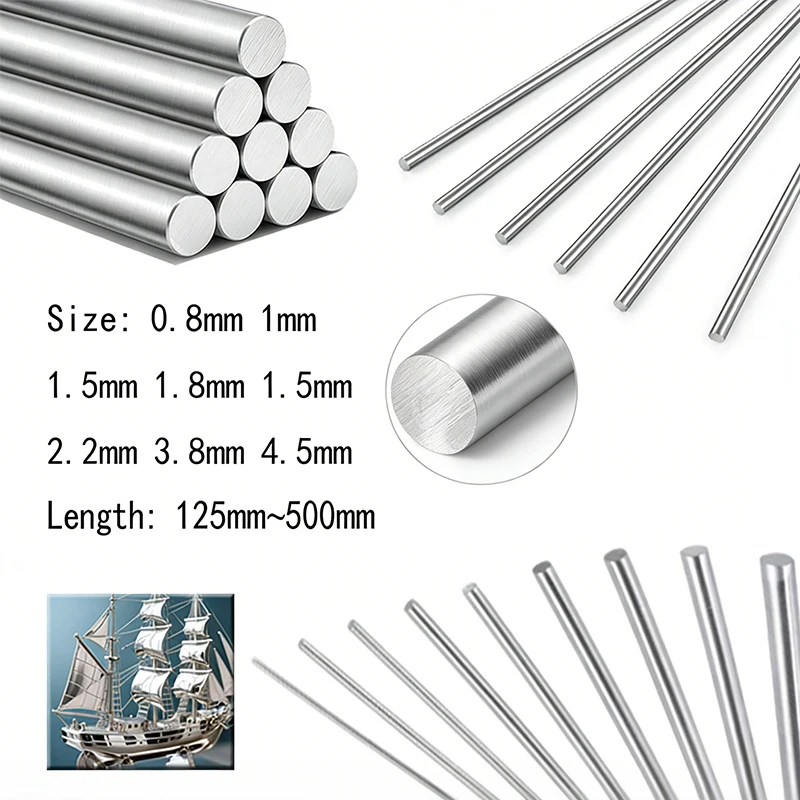 5 peças 0.8/1.5/2.2/2.8/3.5/4.5mm de diâmetro 304 haste de aço inoxidável 330mm/500mm barras de haste de eixo redondo sólidos para carro modelo de artesanato diy