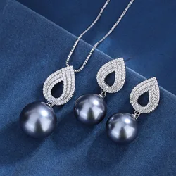 Tahitian Natural Pearl Water Droplet Pendant Cute Earrings Ribbon Necklace Choker Chain Women Luxury Jewelry Bridesmaid Gift
