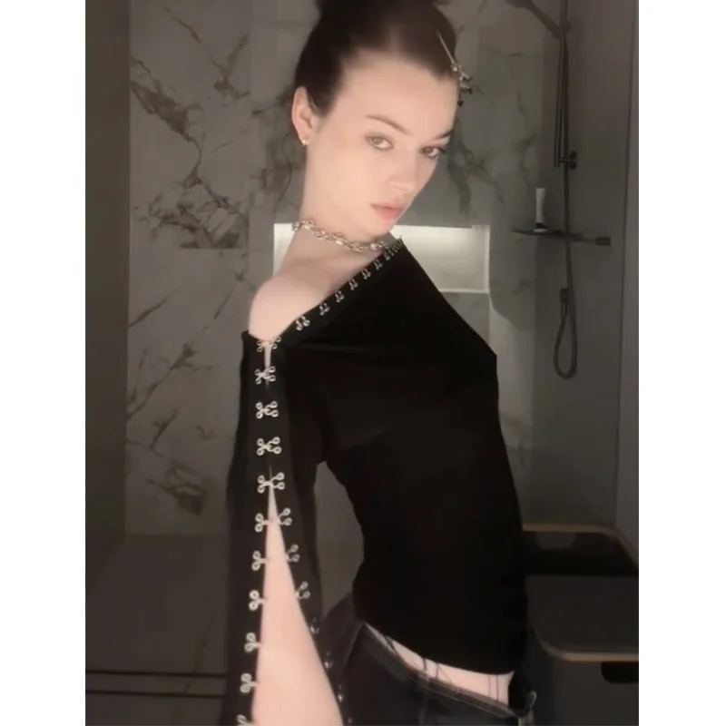 Slim Fit Long Sleeve T-Shirt Women's Fashion Design Sensation Autumn New Style Waist Cinching Trendy Girl's Top Casual Wear
