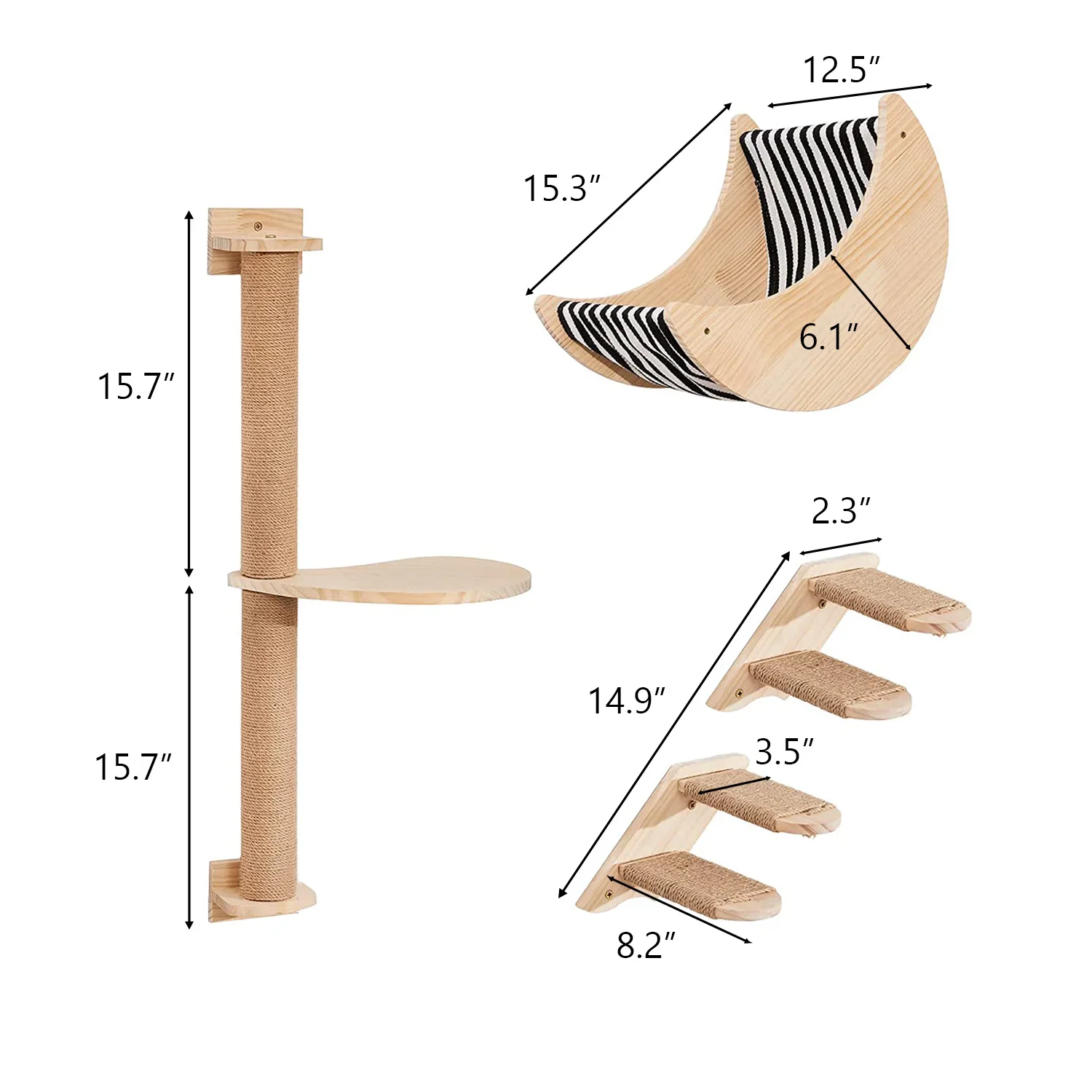 Pet Furniture Four Steps Stair Mounted Climbing Shelves Wooden Perch Cat Wall Shelf And Moon Hammock