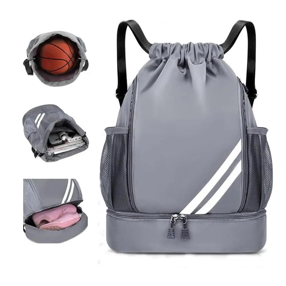 Mochila Deportiva con Cordón para Fútbol, Natación, Gimnasio, con Compartimento para Balón y Zapatos, Apta para Voleibol, Baloncesto