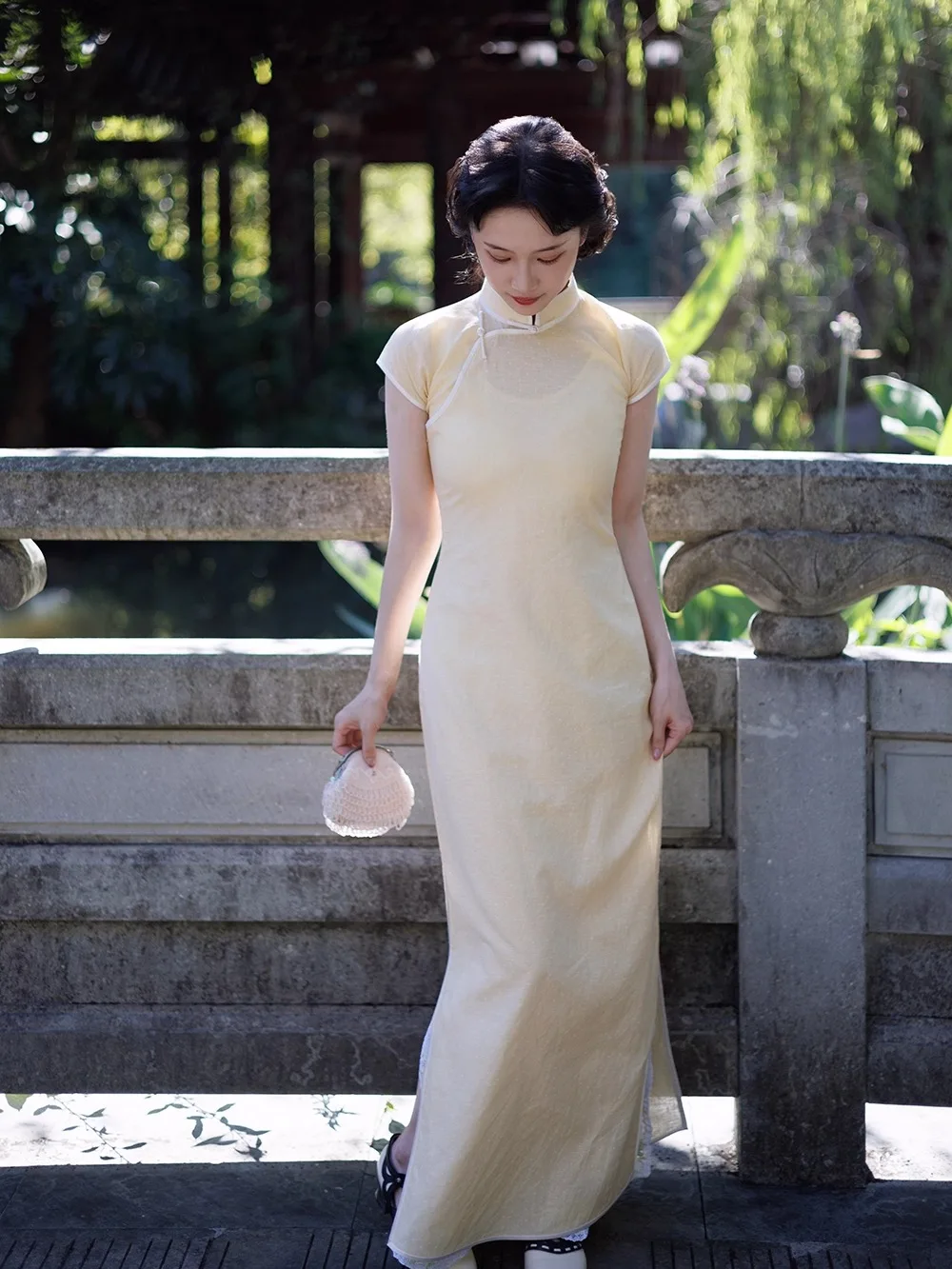 

Женский традиционный костюм из хлопка и льна Limone Yellow Dot Flat Sed, длинное платье в стиле ретро, однотонное, из чистого материала