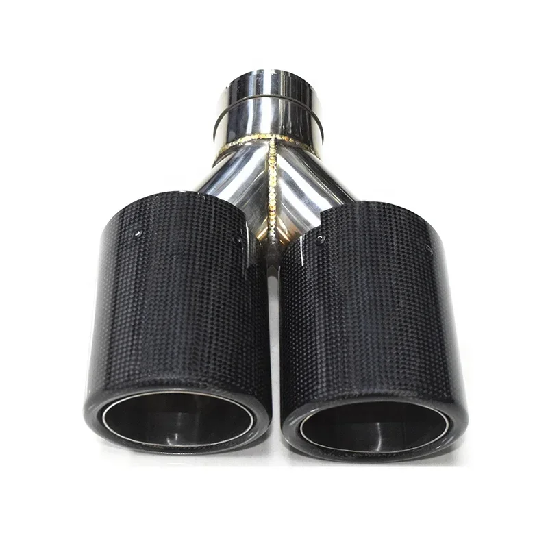 SYPES Universal Y black glossy first-generation carbon fiber single-row two-out circular muffler tail pipe exhaust pipes