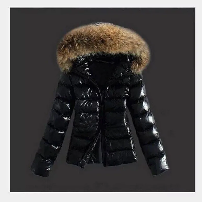 Fashion Cute Women Bright PU Pink Puffer Jacket Winter Warm Bubble Coats Shiny Leather Parkas Down Zipper Cropped Jackets Parkas