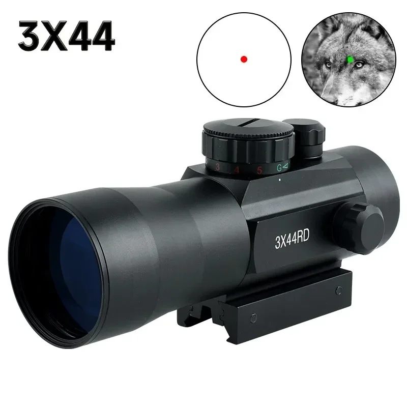 

Tactical 3X44 Red/Green Dot Sight Optic Reflex Scope Hunting Airsoft Accessories Full Coating Compact Riflescope 11/20mm Rail