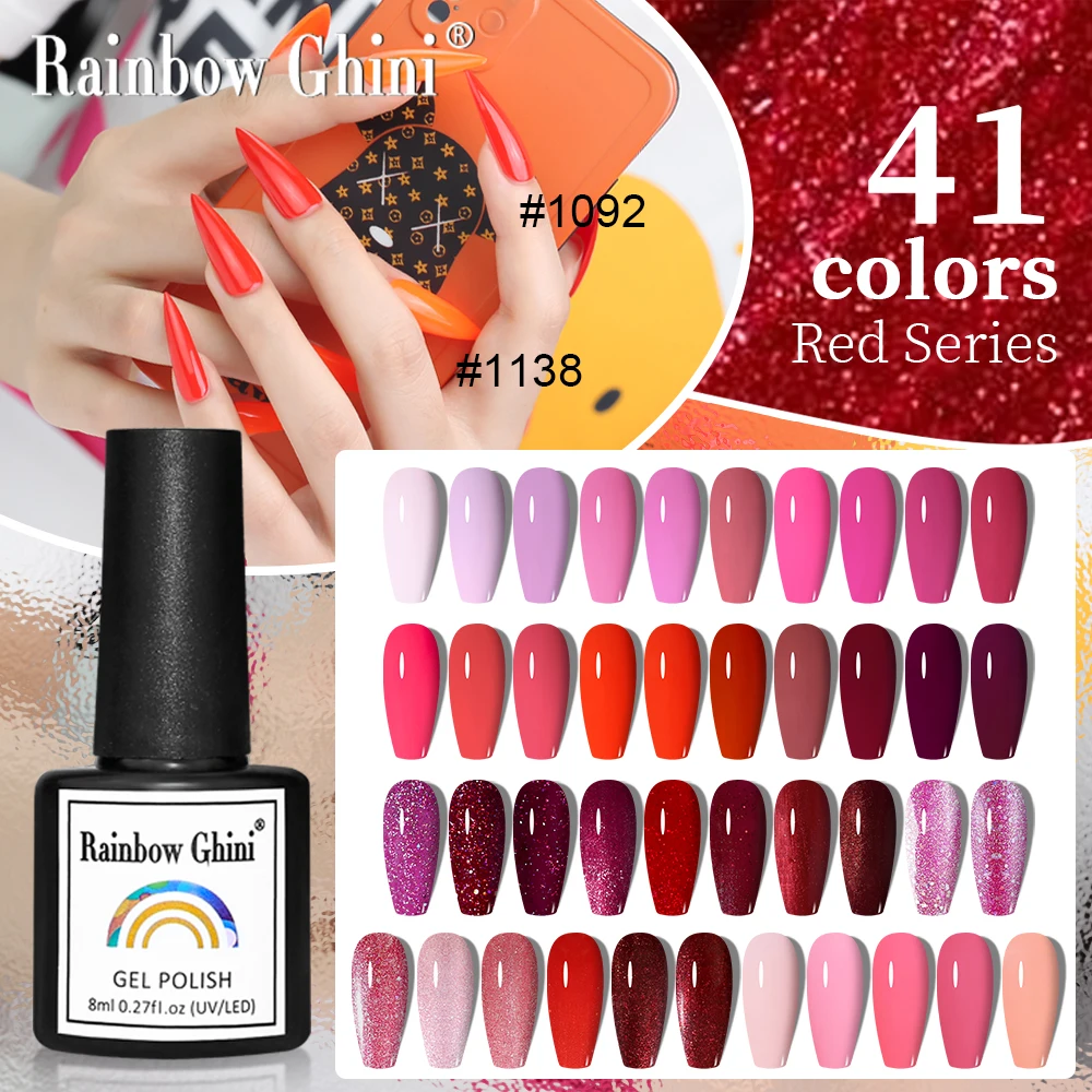 

Гель-лак для ногтей RG 8ML, красный цвет, фиолетовый, стойкий, розовый с блестками, УФ-отверждаемый, профессиональный гель-лак для маникюра.