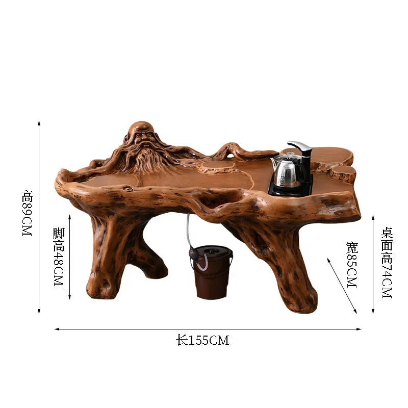 Imitation Wood Root Carved Tea Table and Chair Combination Tea Set, Integrated Balcony Tea Table