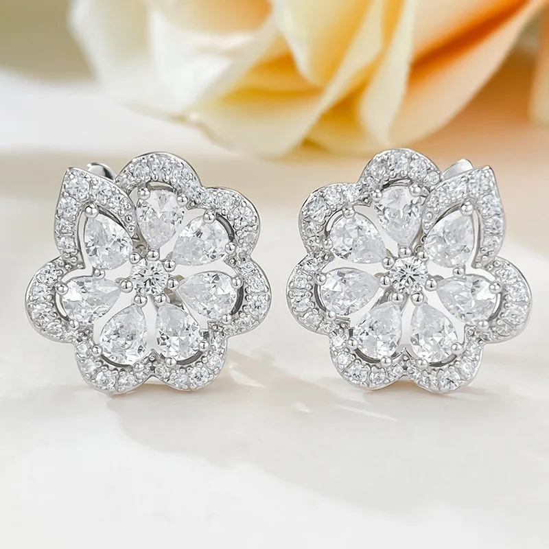 S925 Silver Ear Studs, Lace Flower Ear Pairs, Fashion Evening Style Flower Flower Earrings, Earrings, and Jewelry